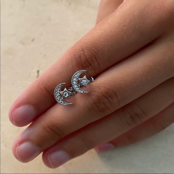 Sterling Silver Moon & Star Earrings - Picture 10 of 14